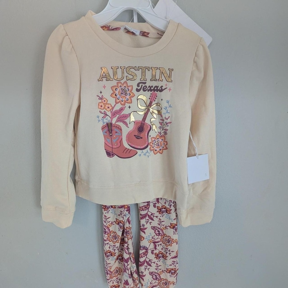 NEW Btween Girls 5 Austin Texas Country Outfit cream sweatshirt floral leggings